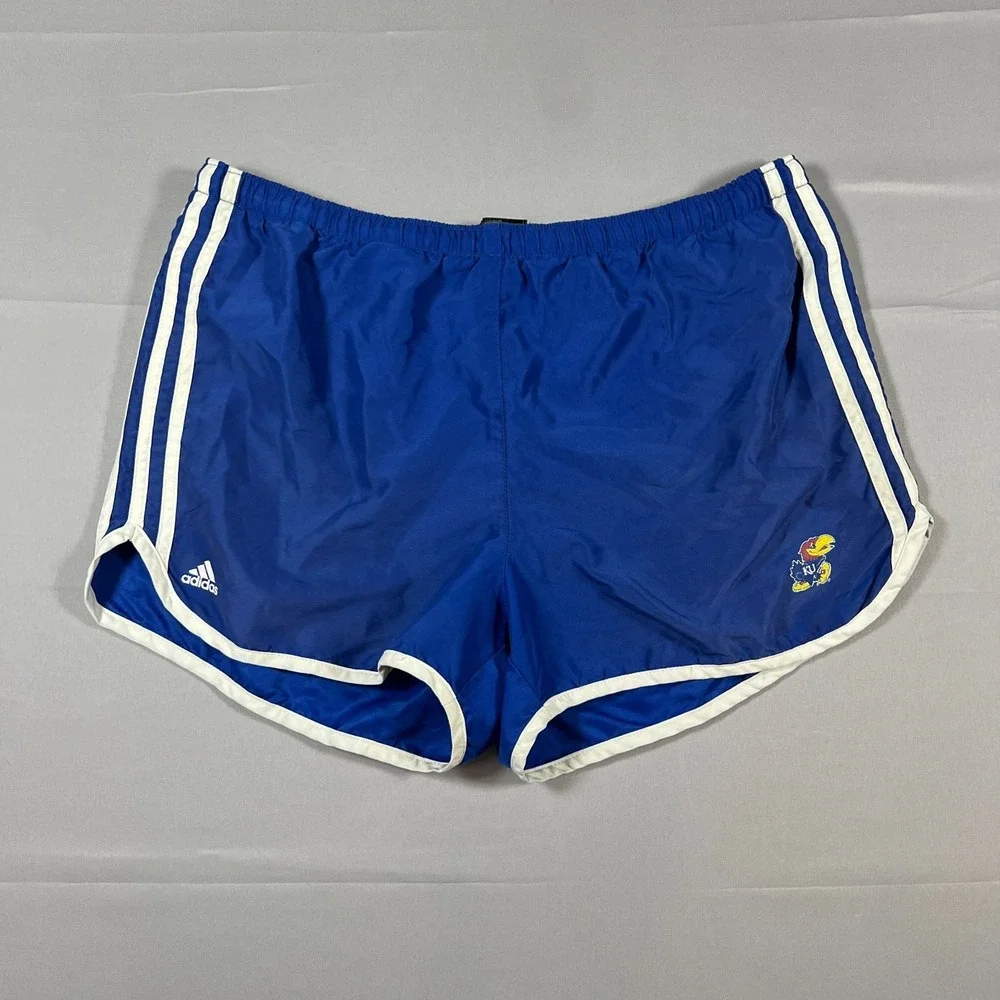 Kansas Jayhawks Shorts Mens W32 Blue Adidas NCAA Basketball Sports Elastic Waist
